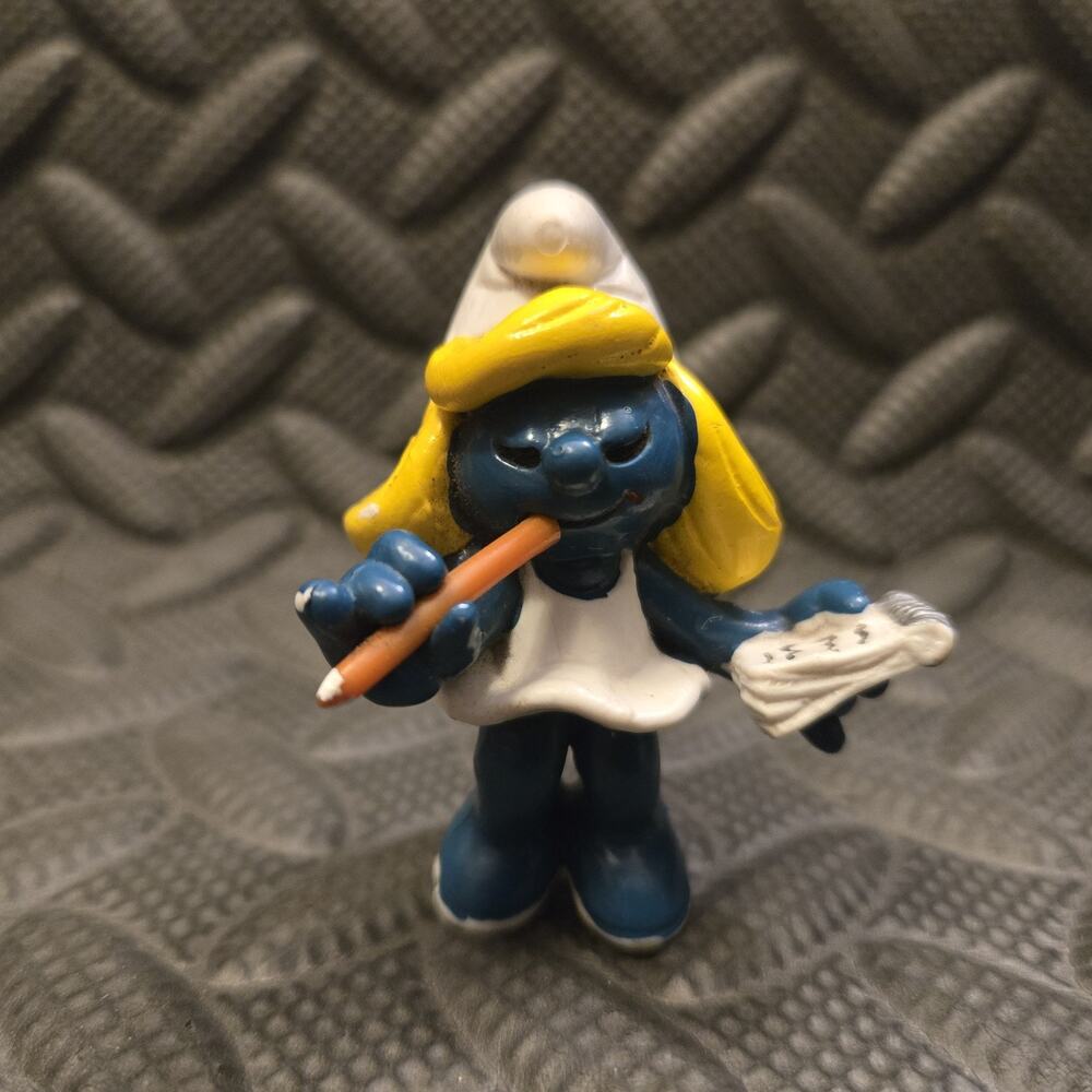 Vintage Schleich Smurfette Student Figure Pencil Paper 1980 Peyo PVC